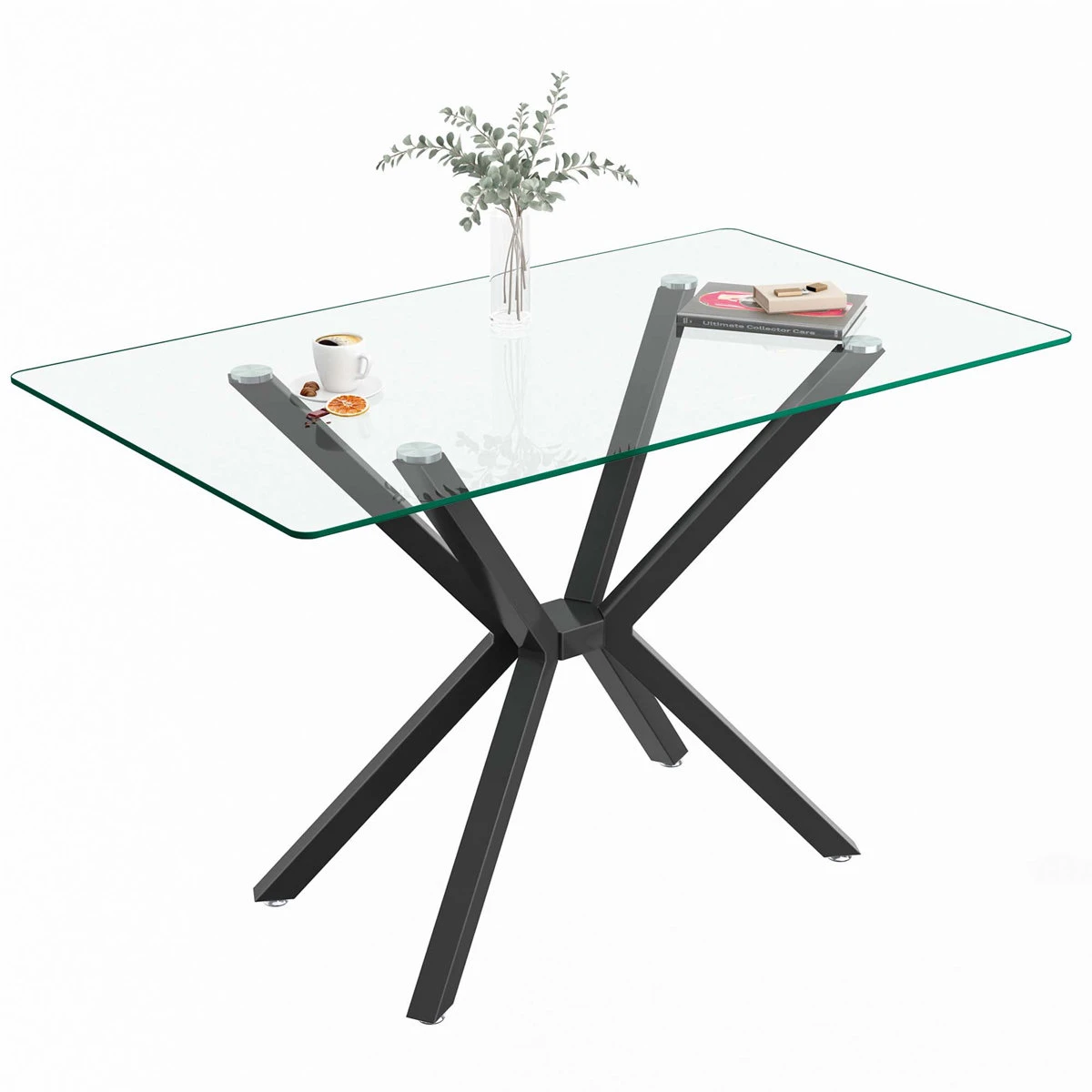 RectangularGlass Dining Table with Metal Frame