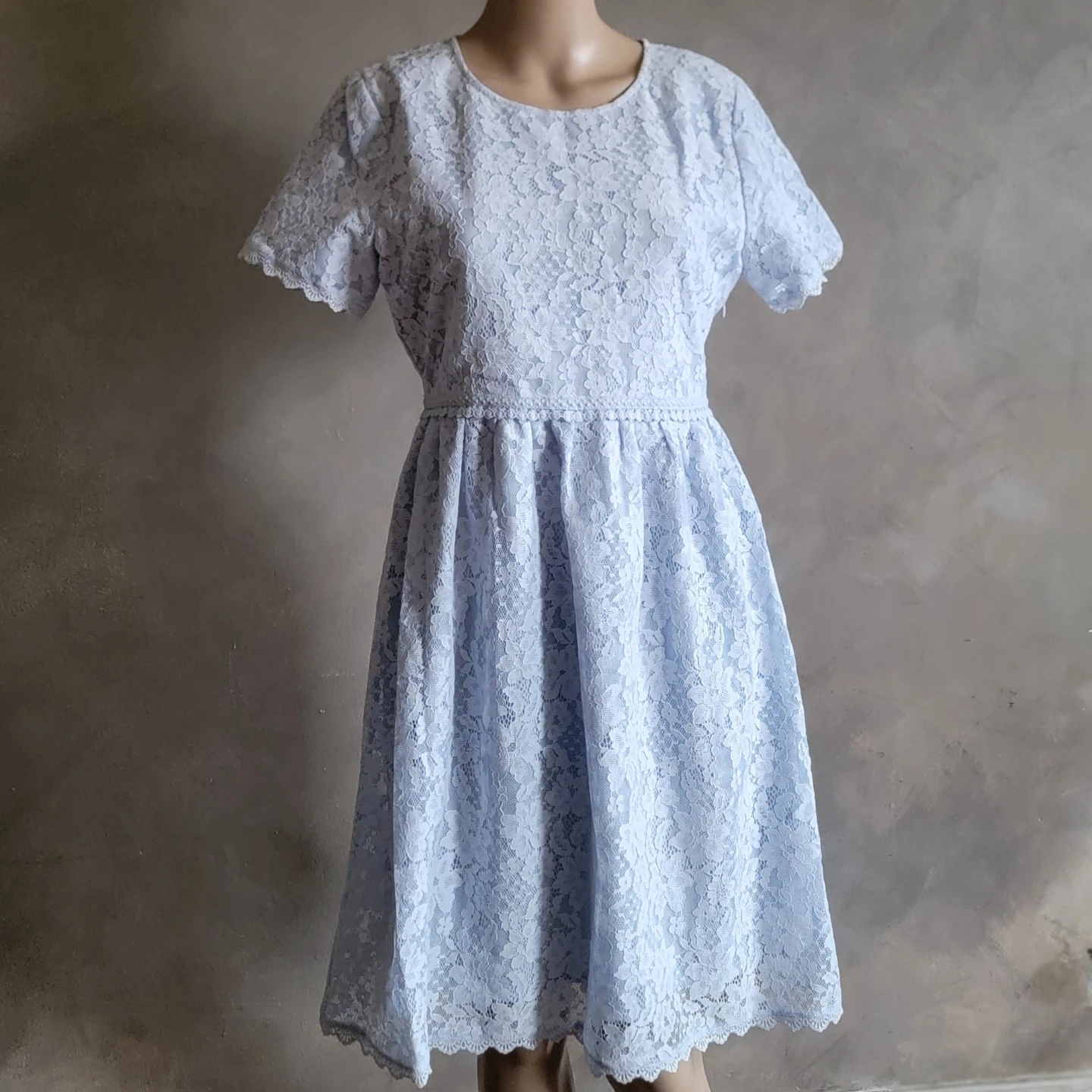 Light Blue Lace Short Sleeve Dress