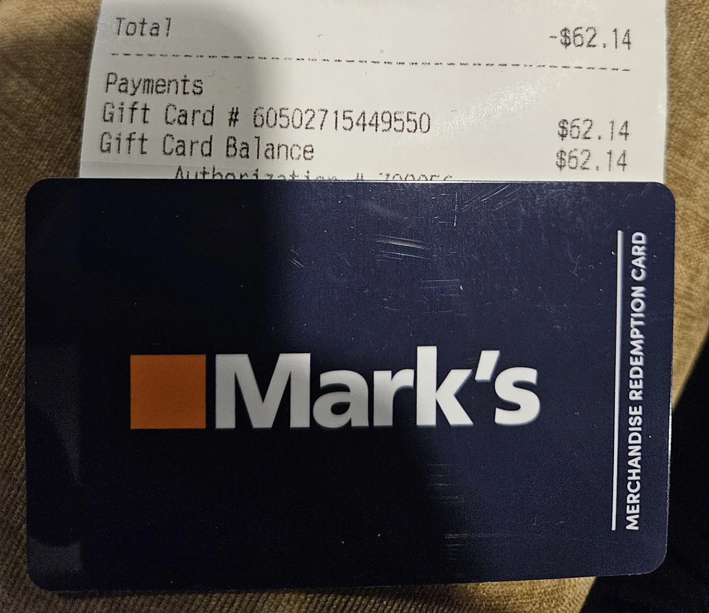 $62.14 Mark's gift card