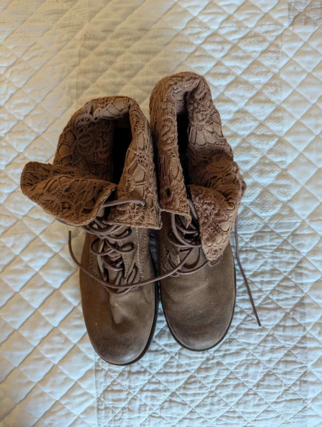 American Eagle Brown Faux Suede Lace-Up Boots with Lace Cuff - photo 3
