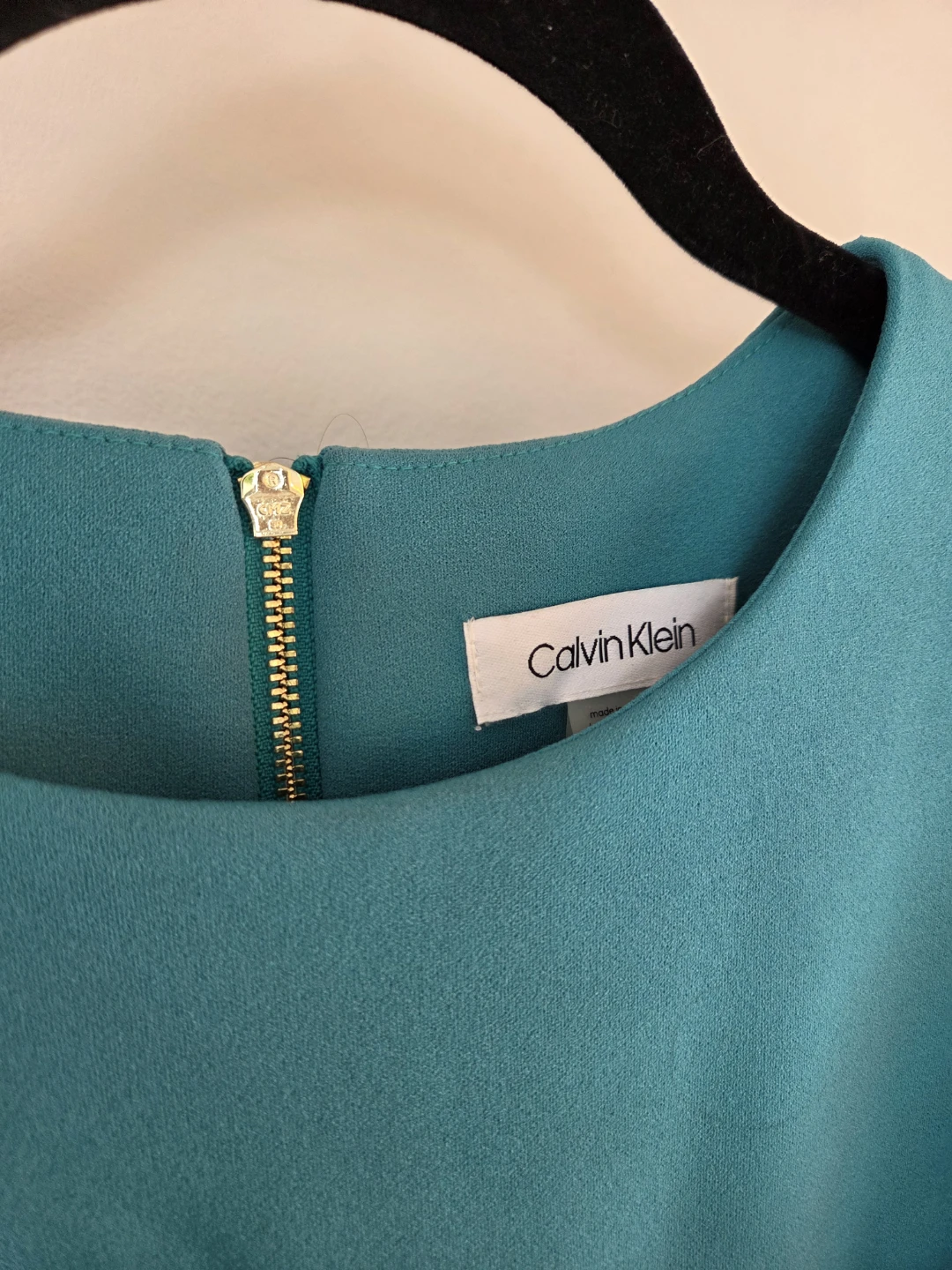 Calvin Klein Teal Blue Sheath Dress with Ruffle Sleeves - photo 3