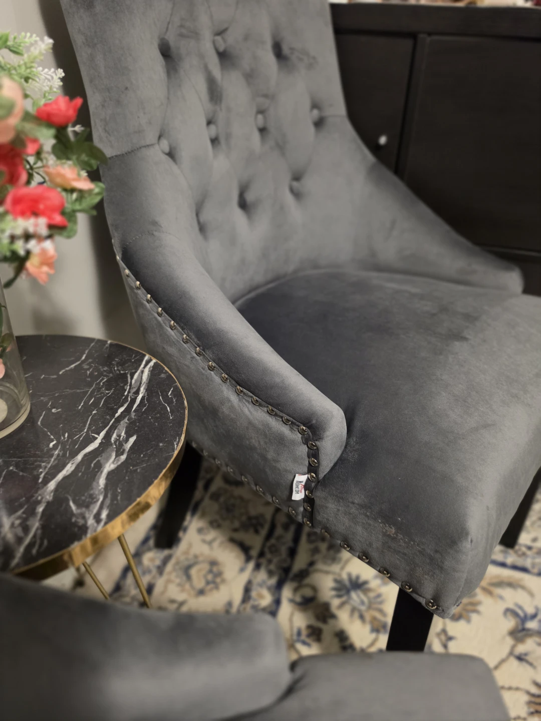 Grey Velvet tuffted Chairs (Set of 2) - photo 4