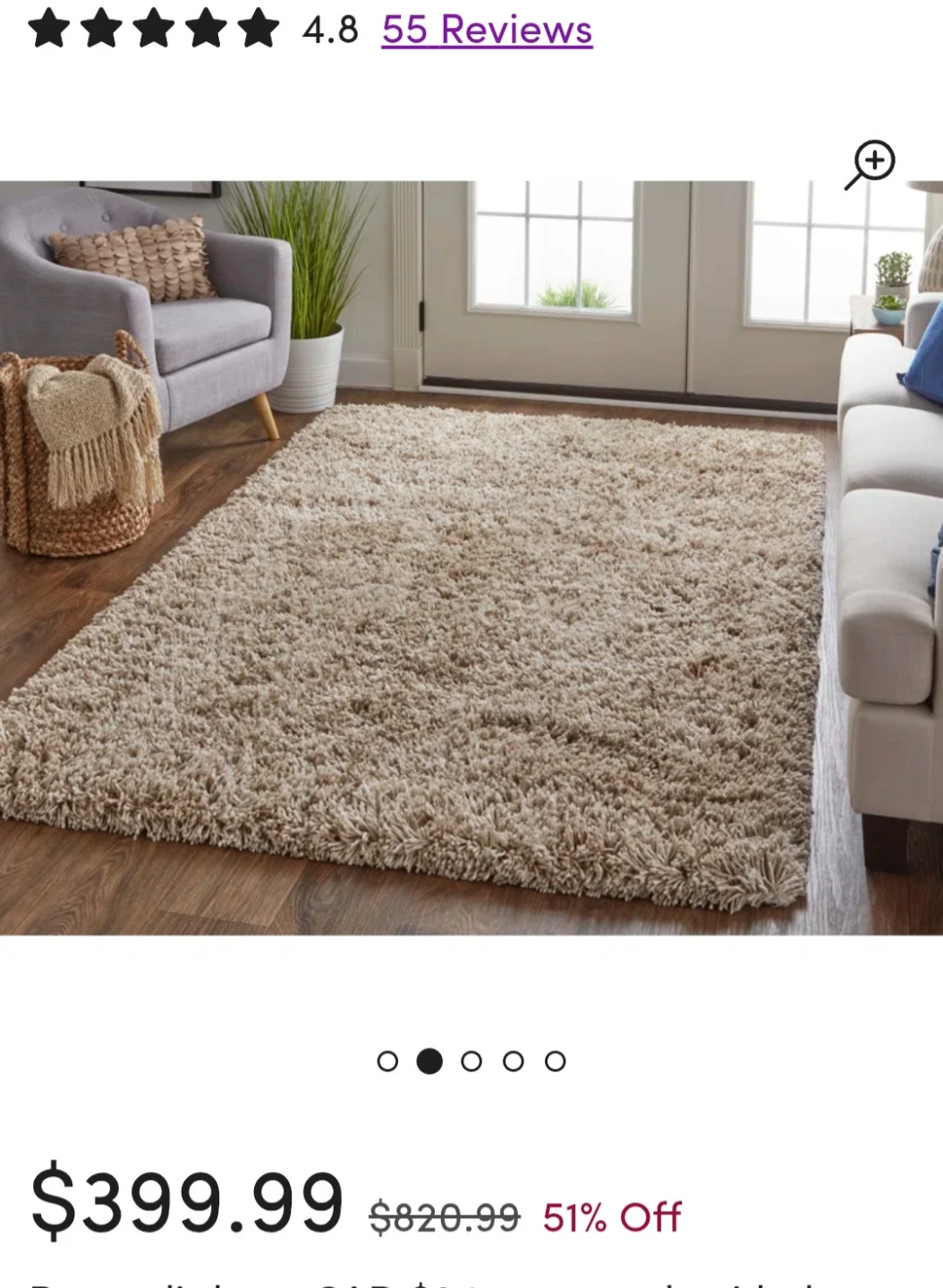 Shag area rug 5'x7' in Oatmeal/Beige - photo 2