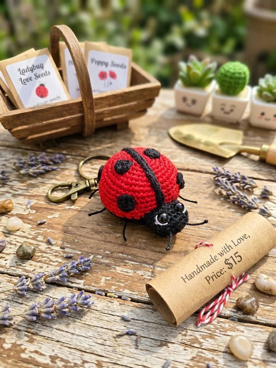 Crocheted Ladybug Keychain