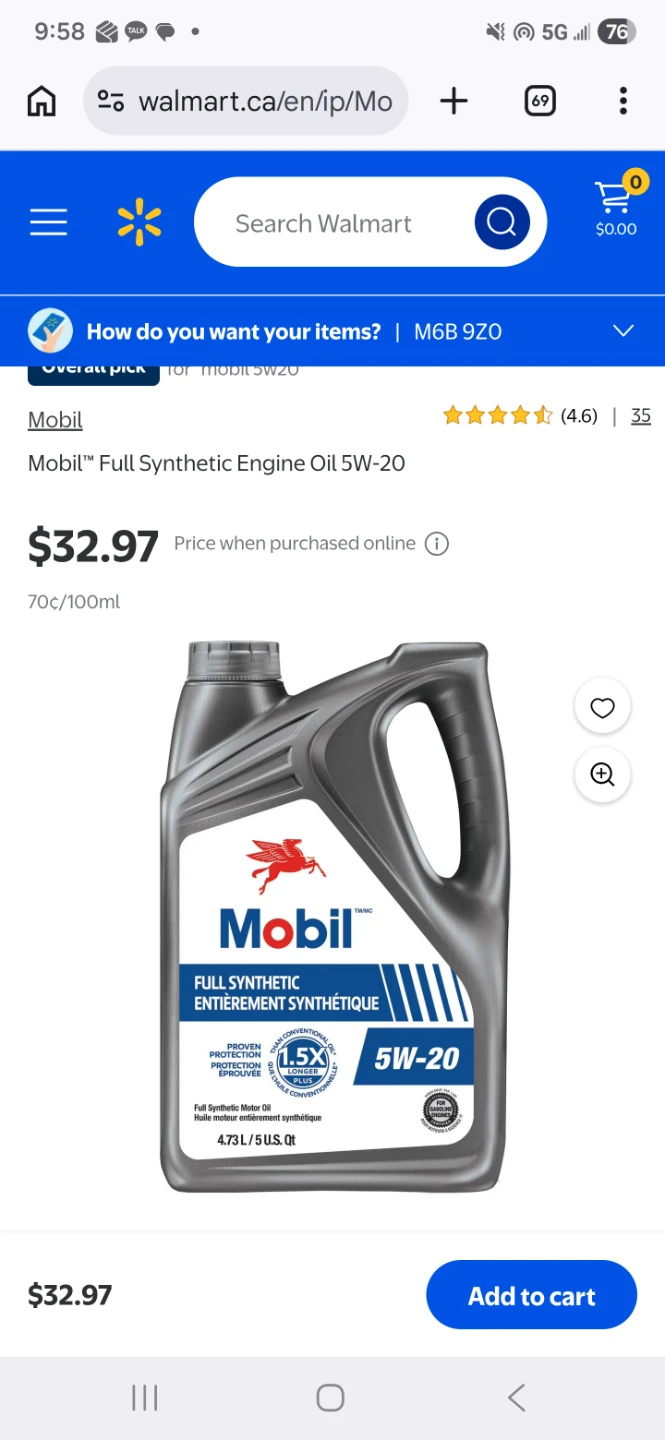 Mobil Full Synthetic Engine Oil 5W-20