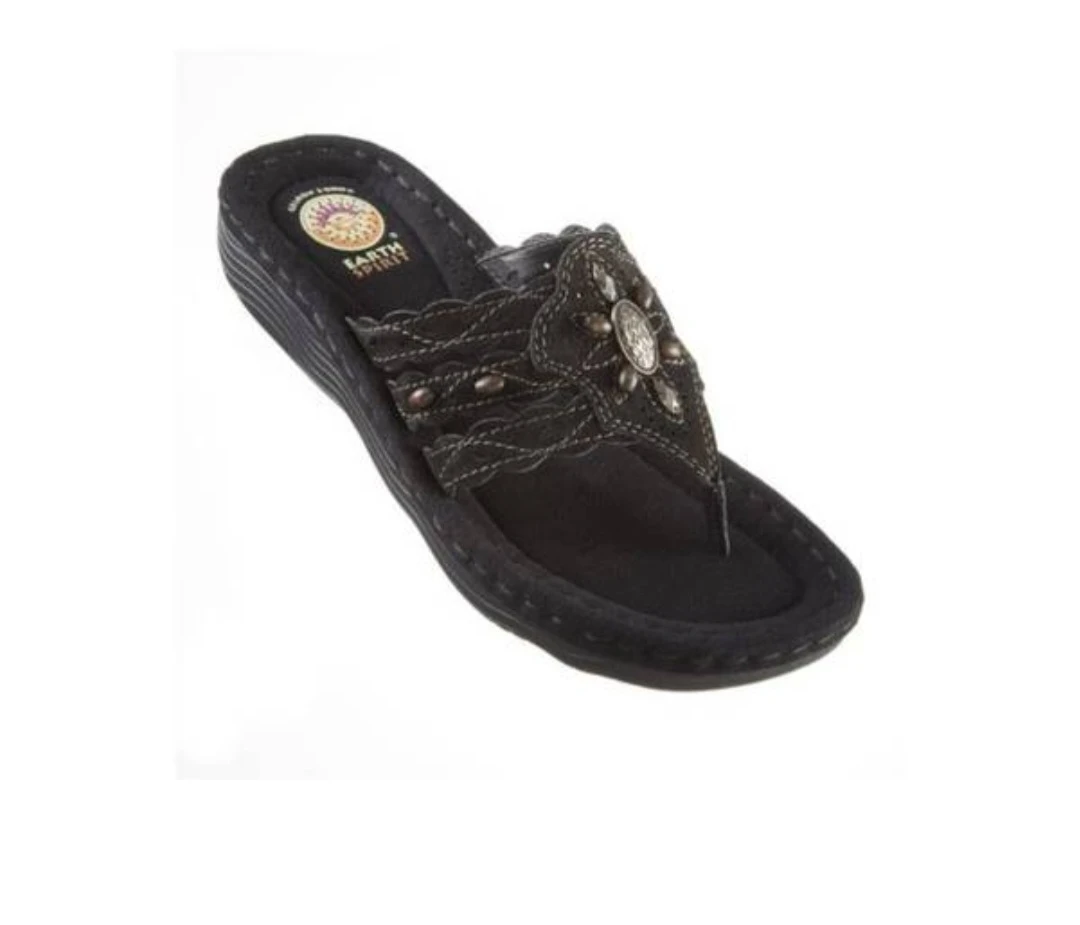 Earth Spirit Black Wedge Thong Sandals