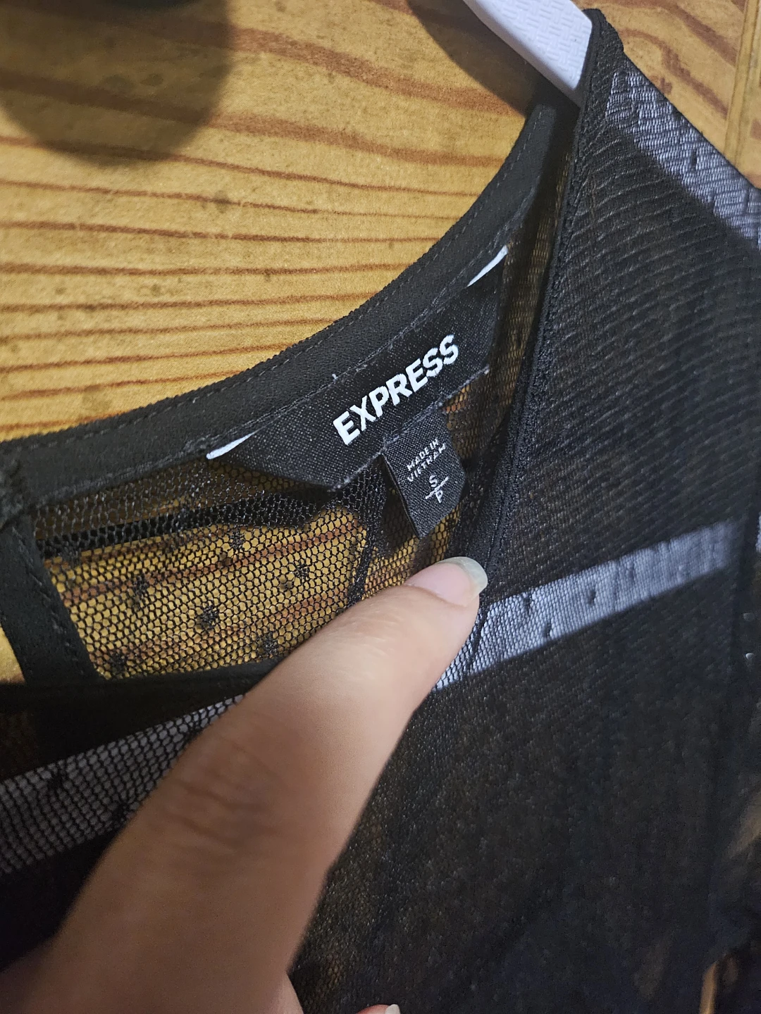 Express Black Sheer Dot Long Sleeve Top - photo 2