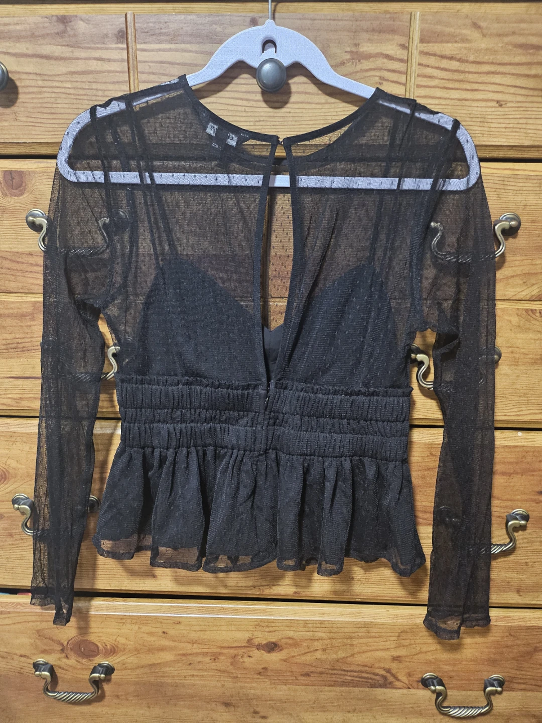 Express Black Sheer Dot Long Sleeve Top - photo 3
