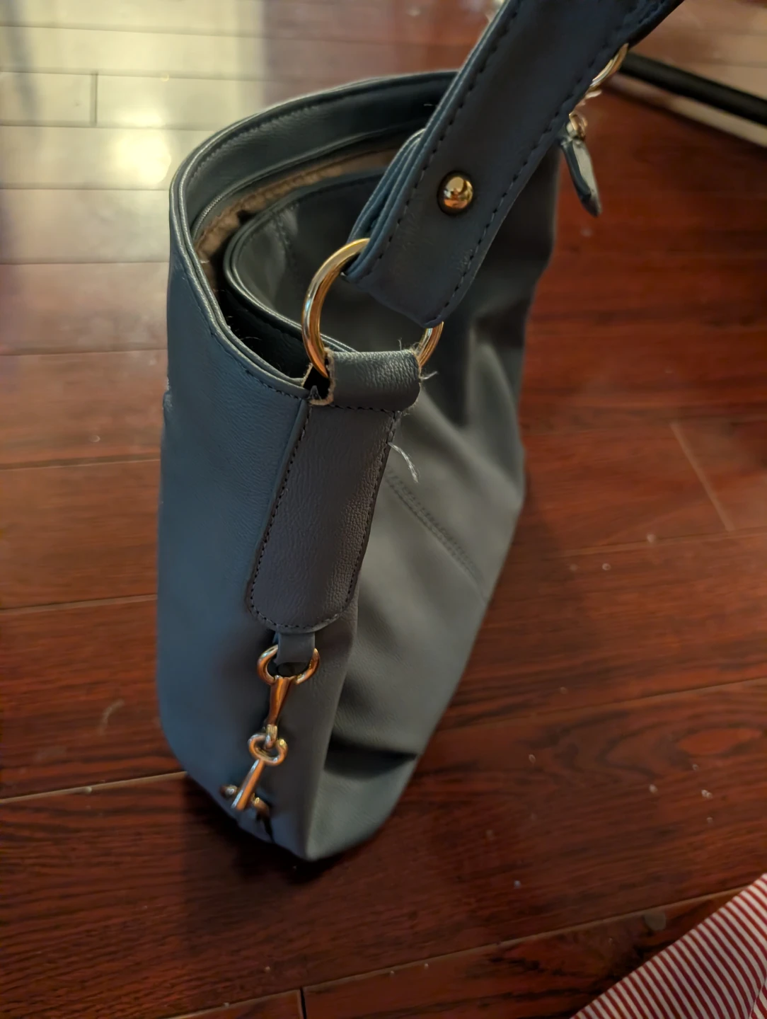 Light Blue Faux Leather Shoulder Bag - photo 4
