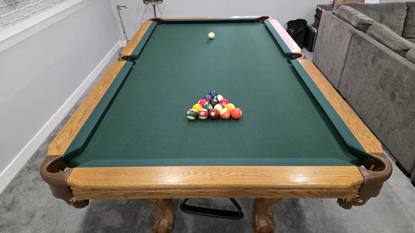 Wooden Pool Table with Green Felt