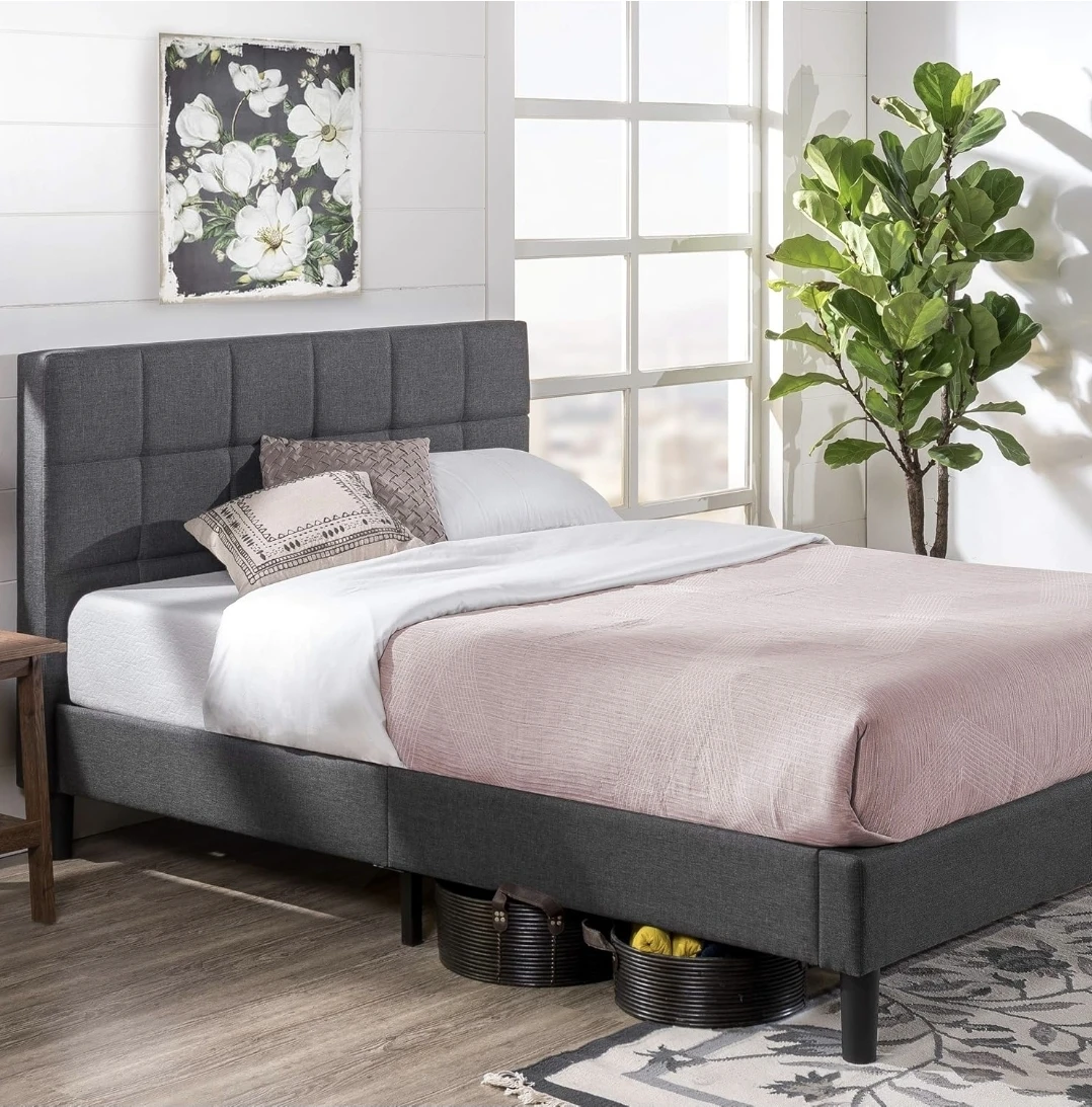 Grey Tufted Upholstered Bed Frame - Twin