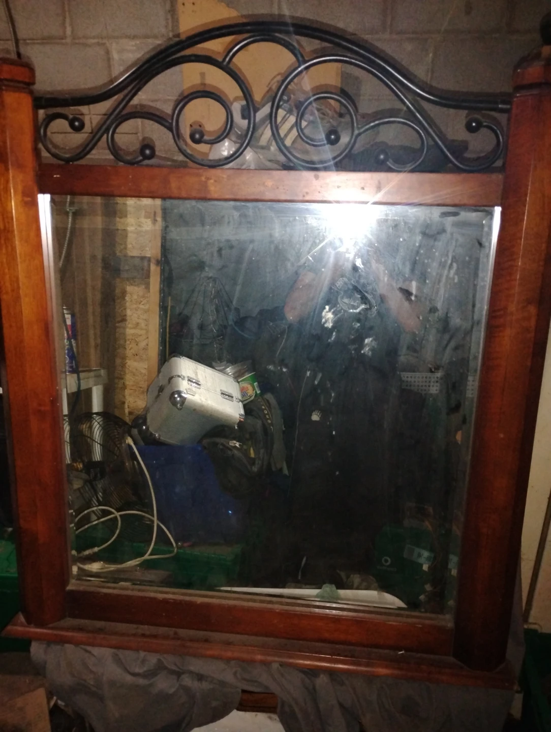 Wooden Framed Mirror with Metal Scroll Detail