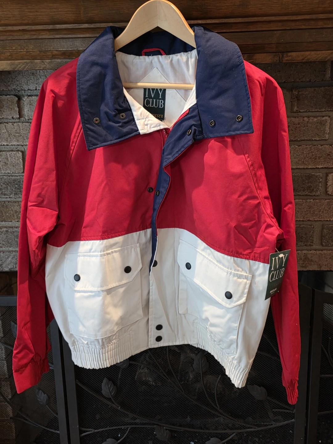 IVY CLUB Red, White, and Blue Color Block Windbreaker Jacket