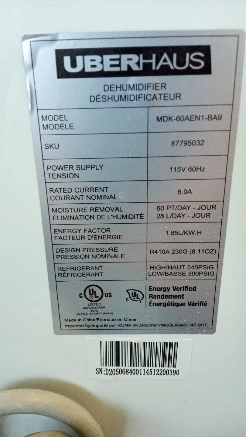 UberHaus Dehumidifier MDK-60AEN1-BA9 - photo 3