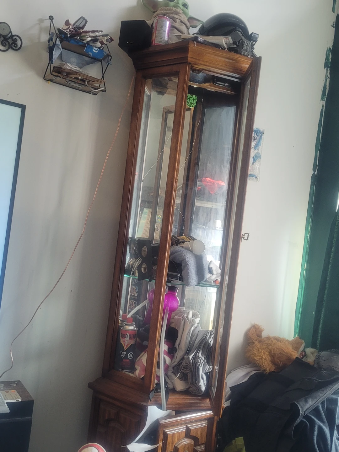 Wooden display cabinet with glass doors