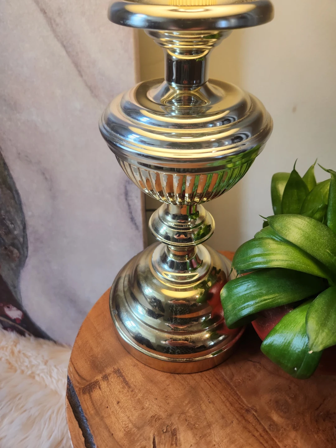 Vintage Brass TRI LIGHT Table Lamp with Black Shade - photo 3