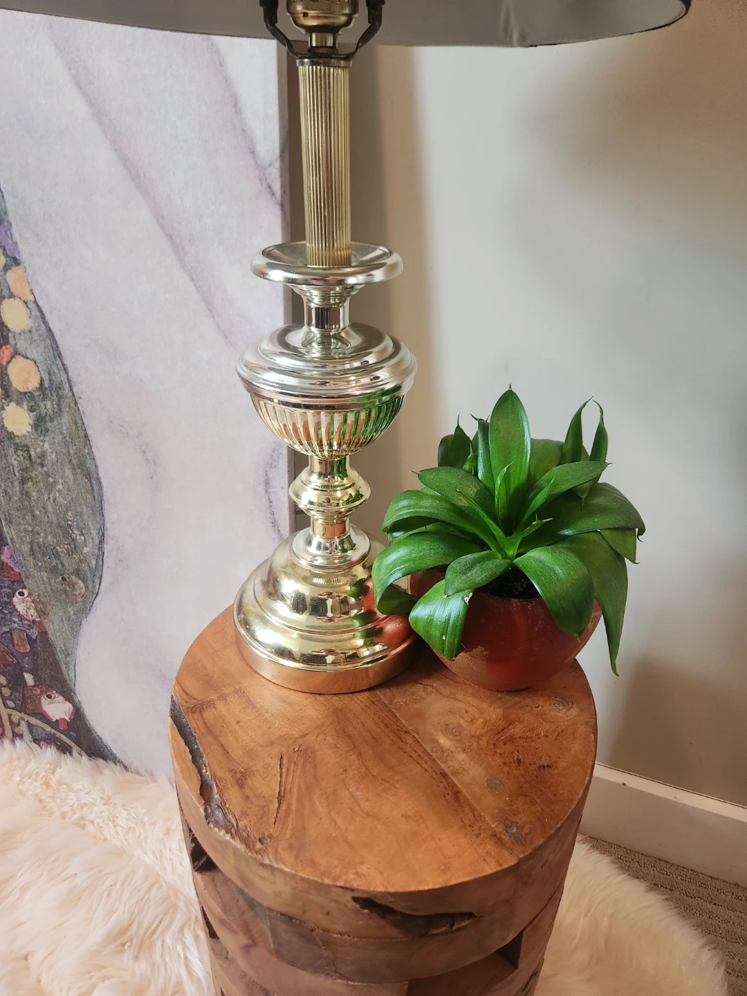 Vintage Brass TRI LIGHT Table Lamp with Black Shade - photo 4