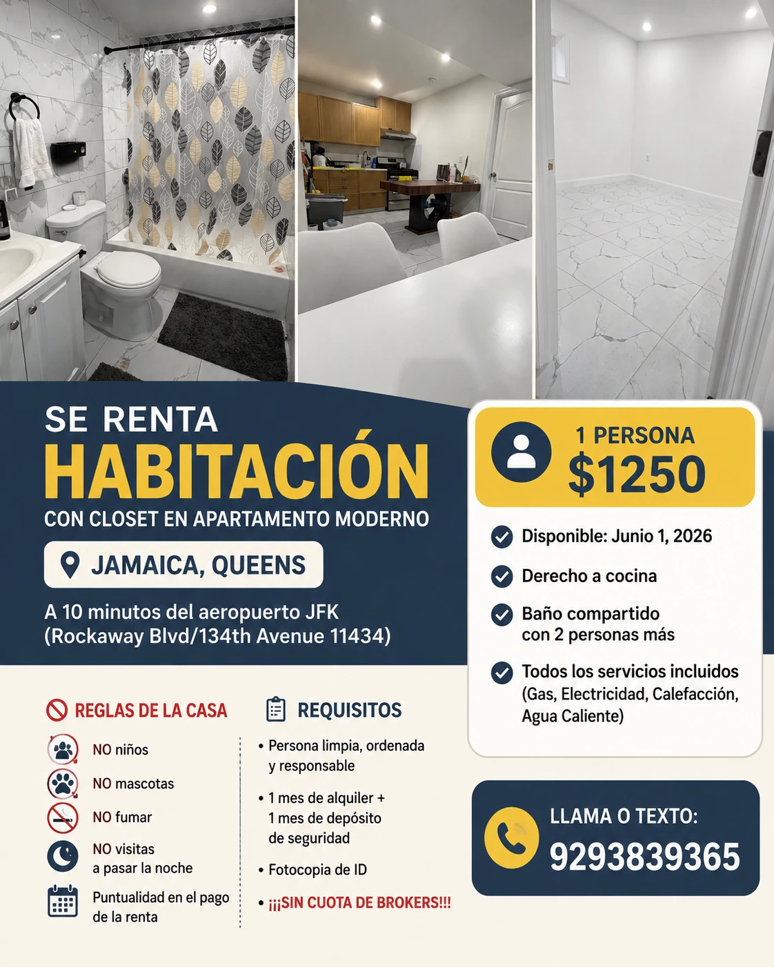 Habitación en renta,Jamaica Queens