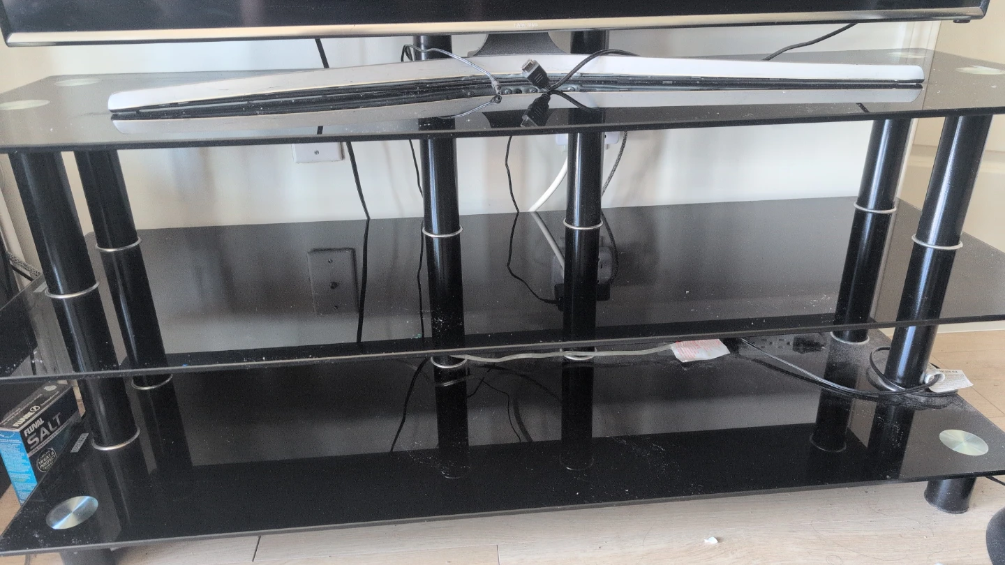 3-Tier Black Glass TV Stand - photo 5
