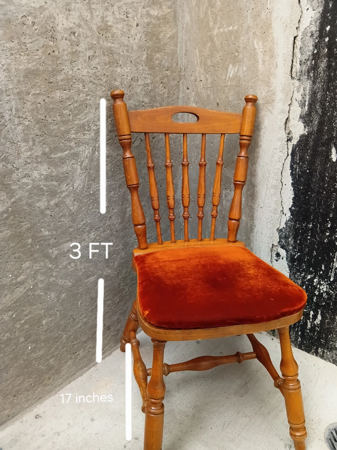 Two Strong Wooden Chairs with Orange Velvet Seat $75 Each - photo 3