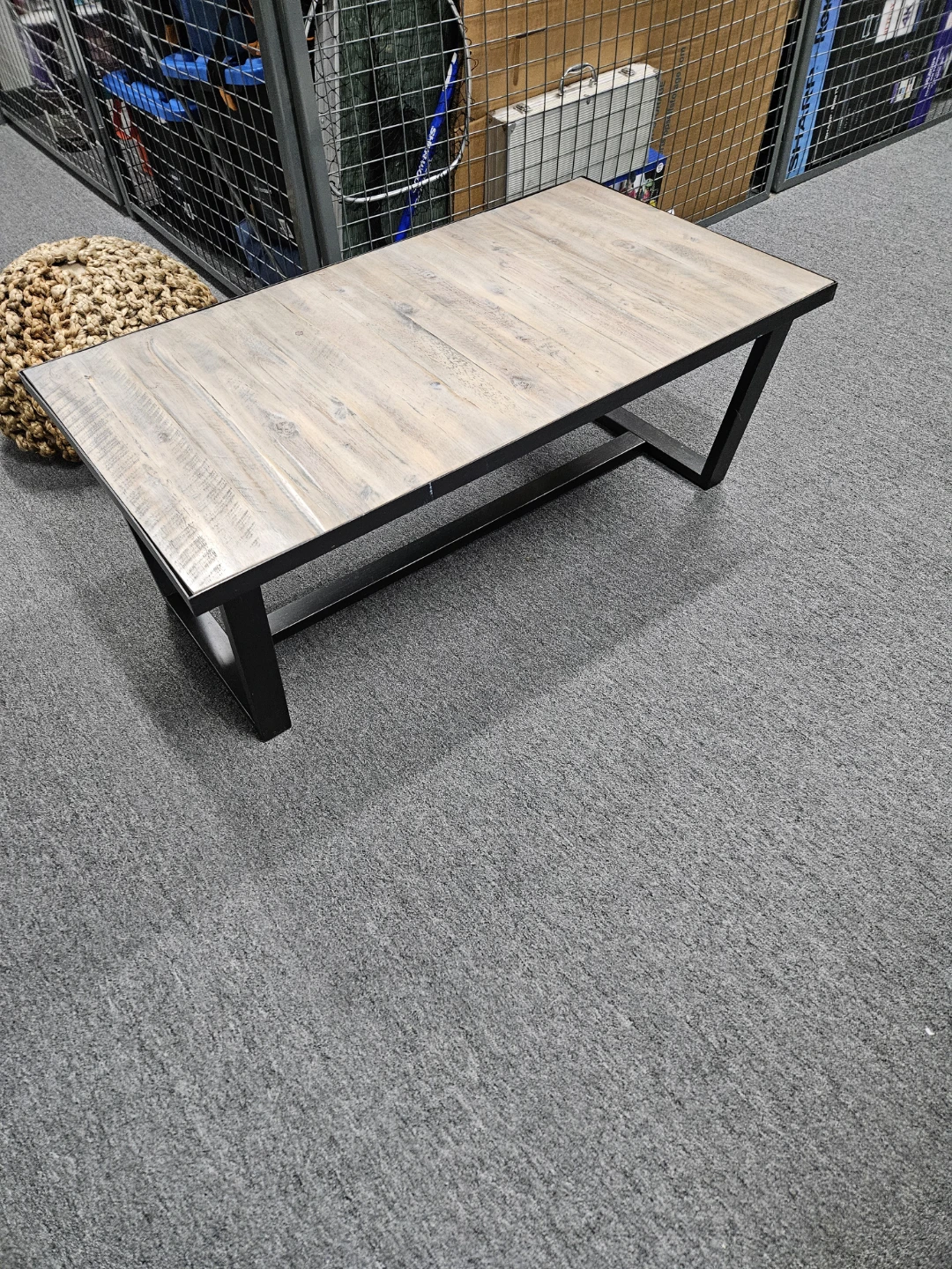 Rustic Wood Coffee Table with Black Metal Frame