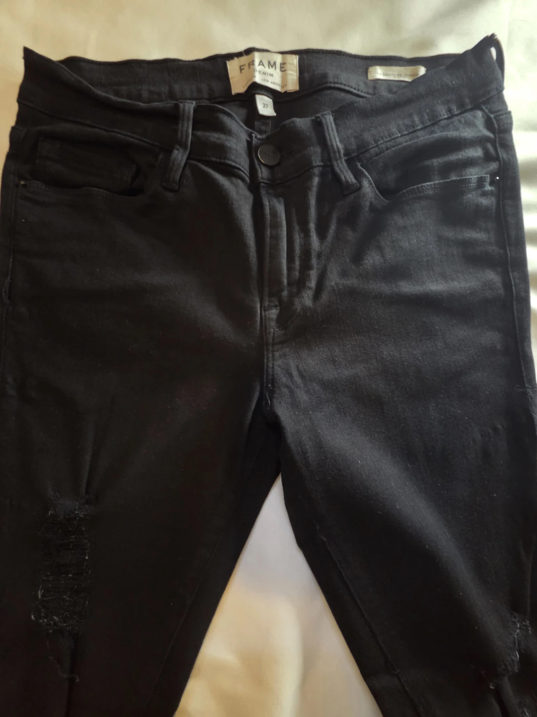 FRAME Le Skinny Jeans Black Distressed Size 29 - photo 3