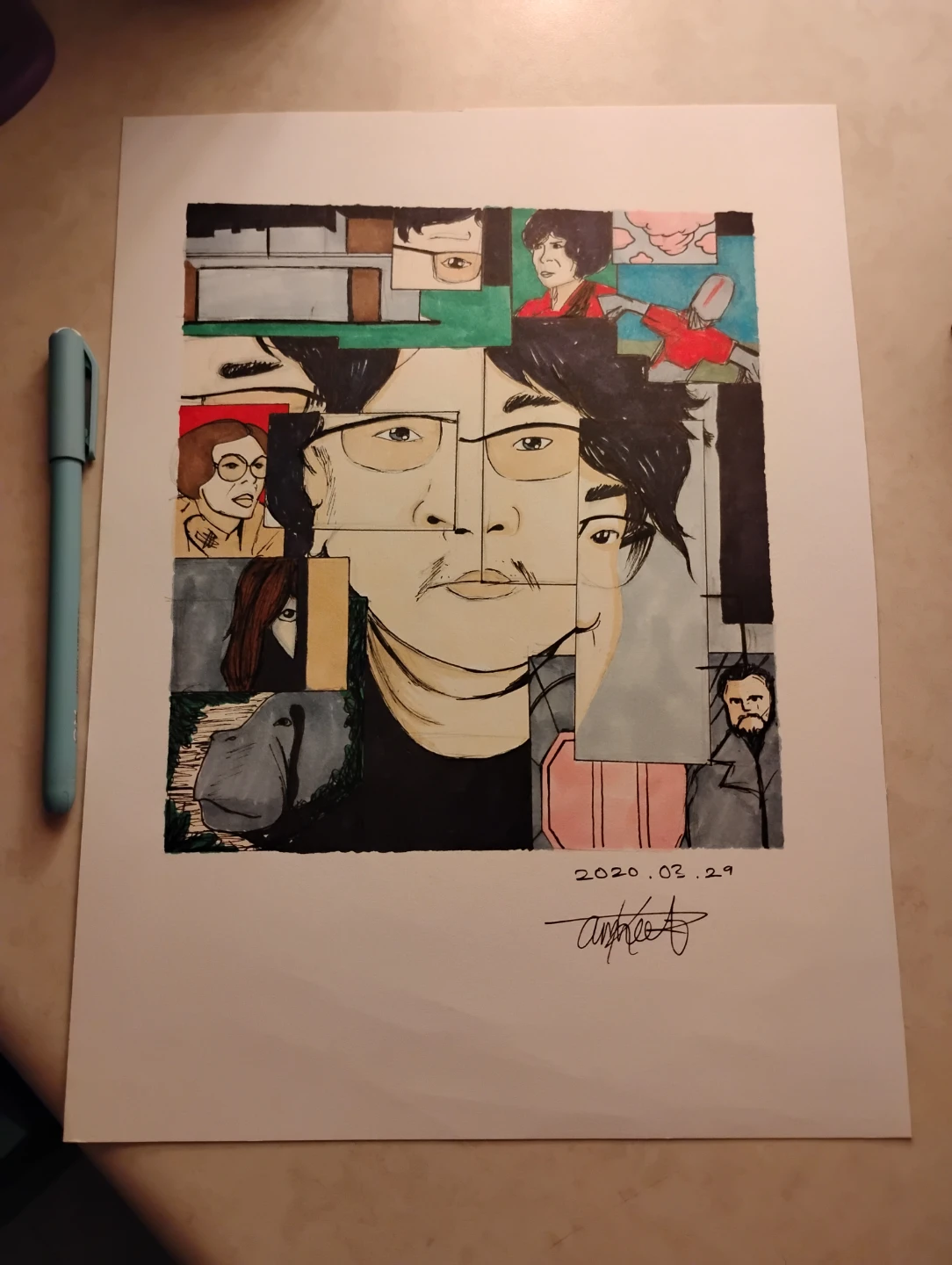 Hand drawn Original Art - Collage Style Portrait