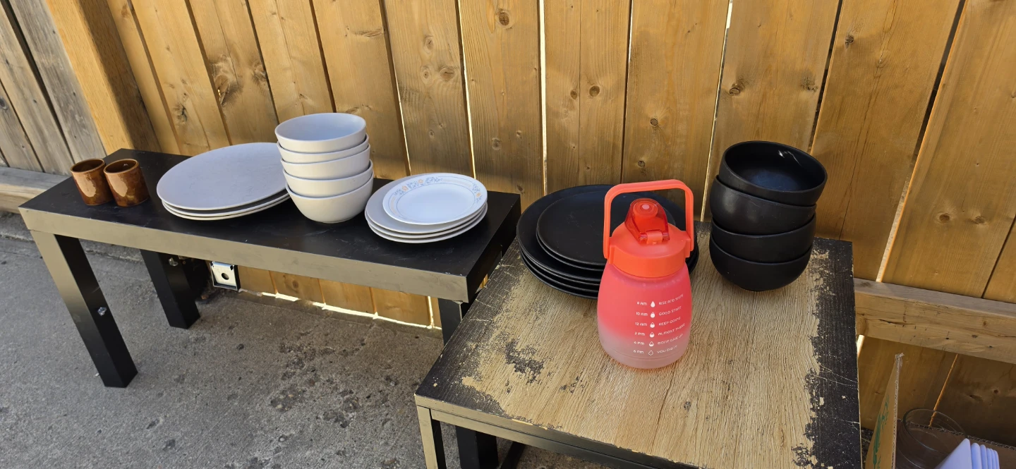 Assorted Kitchenware and Water Bottle
