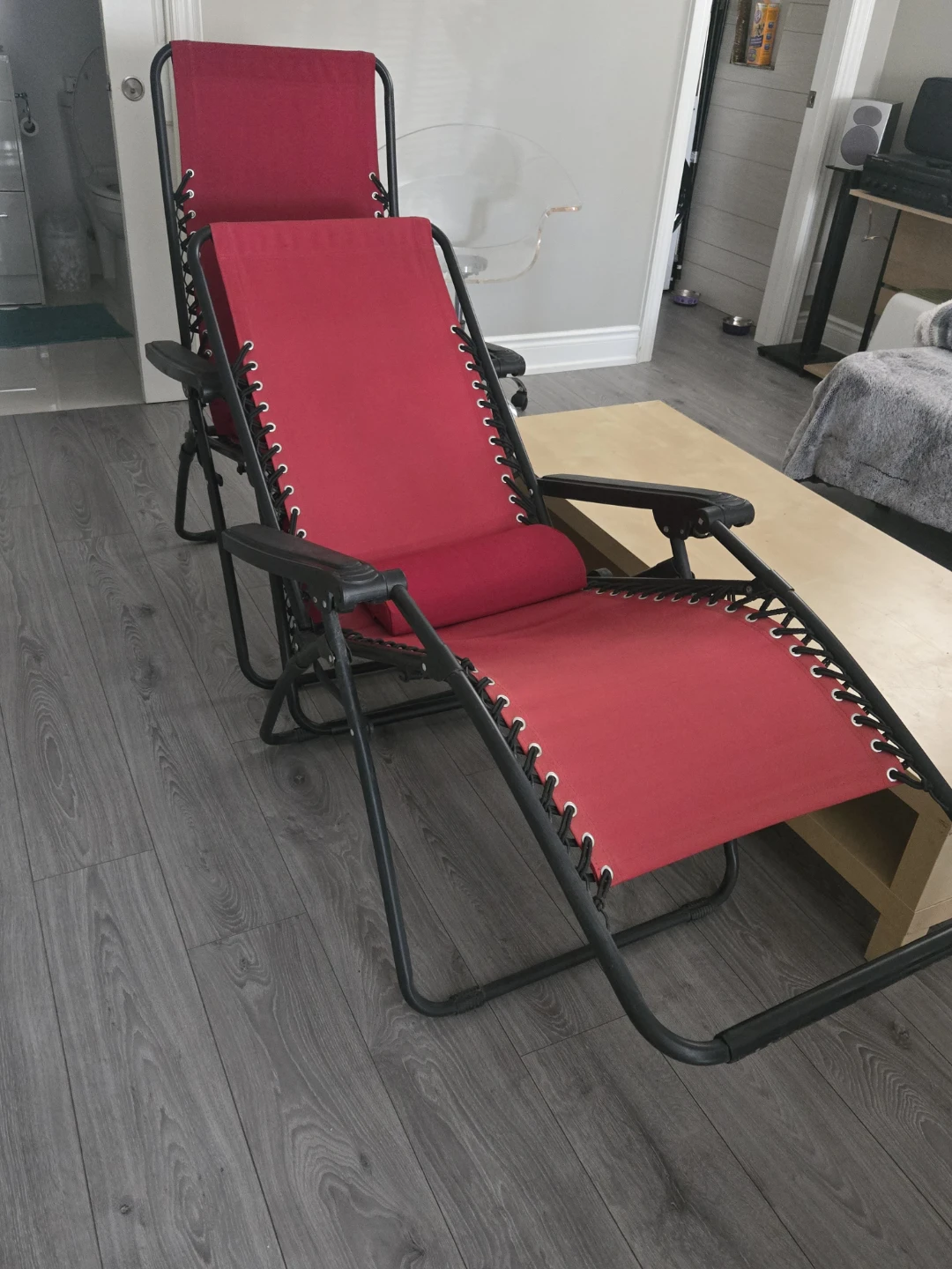 2 Red Zero Gravity Chairs