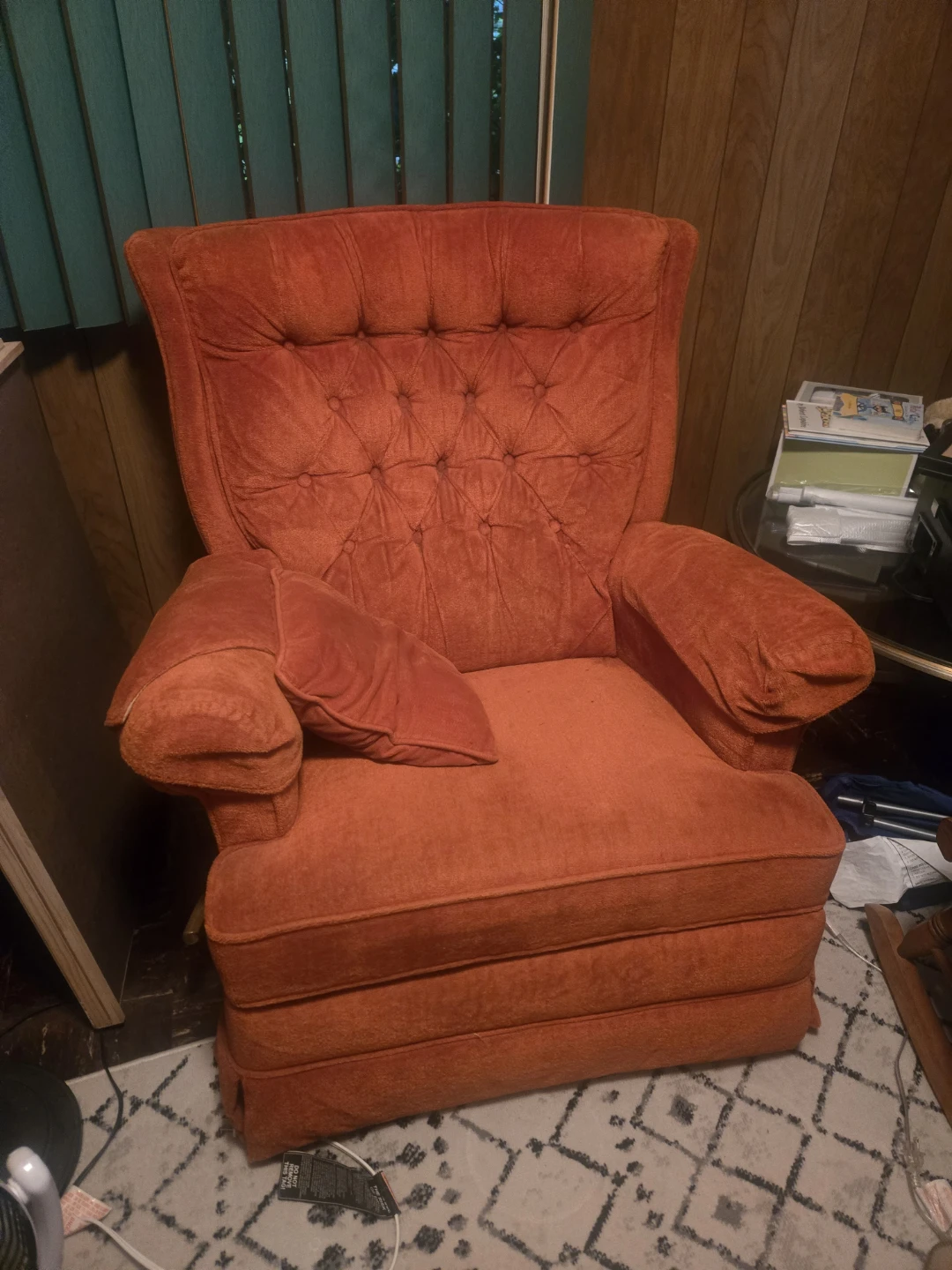 Orange Tufted Recliner Armchair with Ottoman