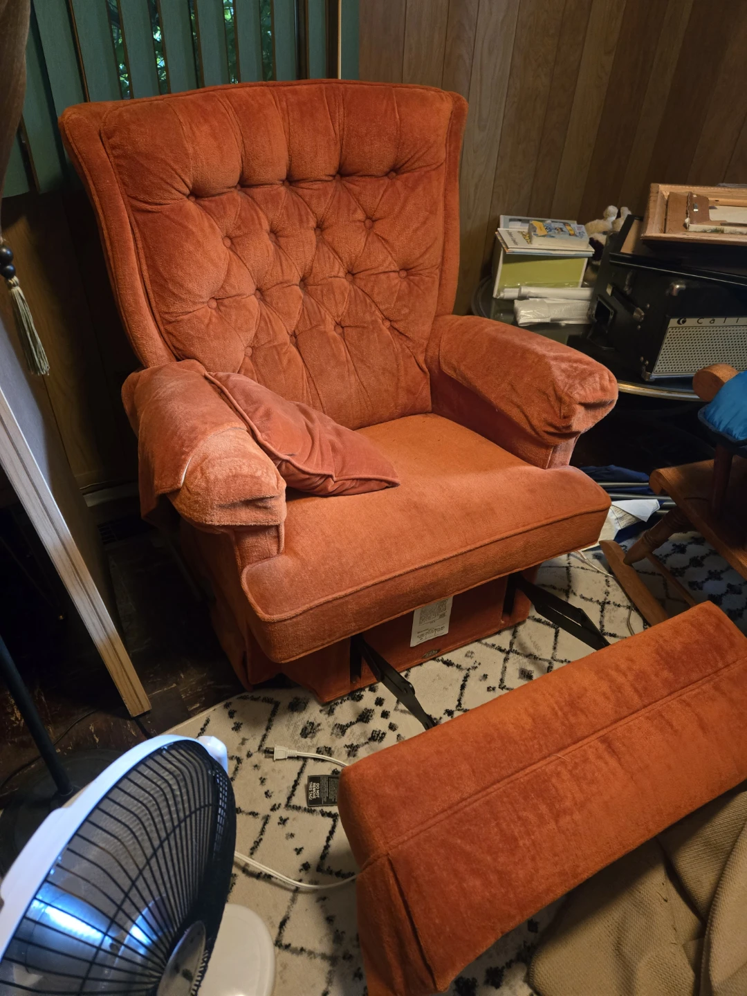 Orange Tufted Recliner Armchair with Ottoman - photo 2