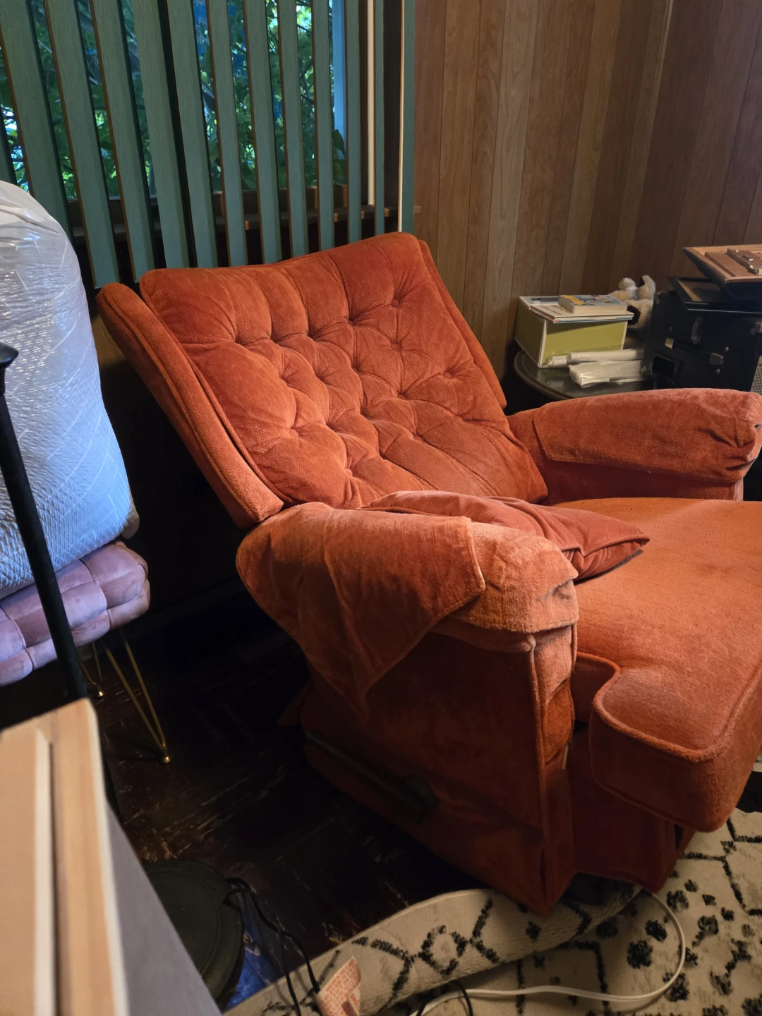 Orange Tufted Recliner Armchair with Ottoman - photo 4