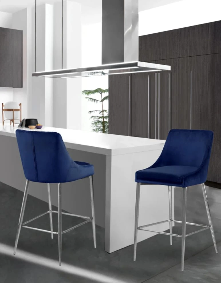 Navy Velvet Bar Stools (Set of 2) - photo 4
