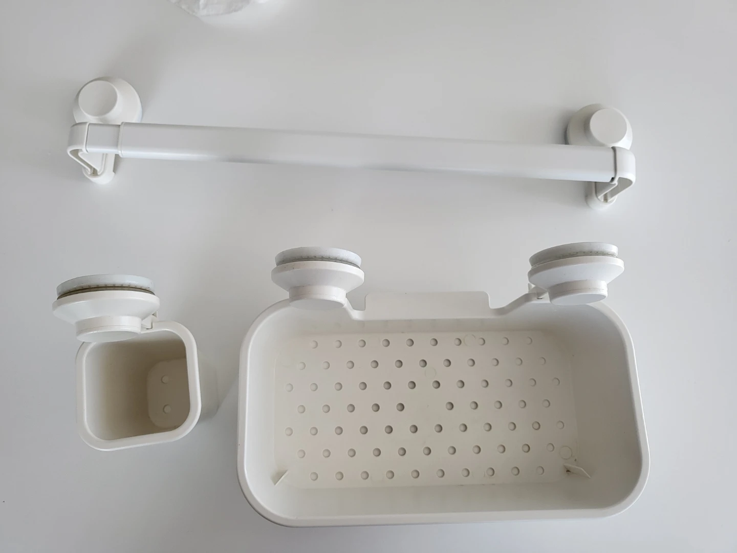 Ikea White Towel rack and Suction Cup Bathroom Organizer Set