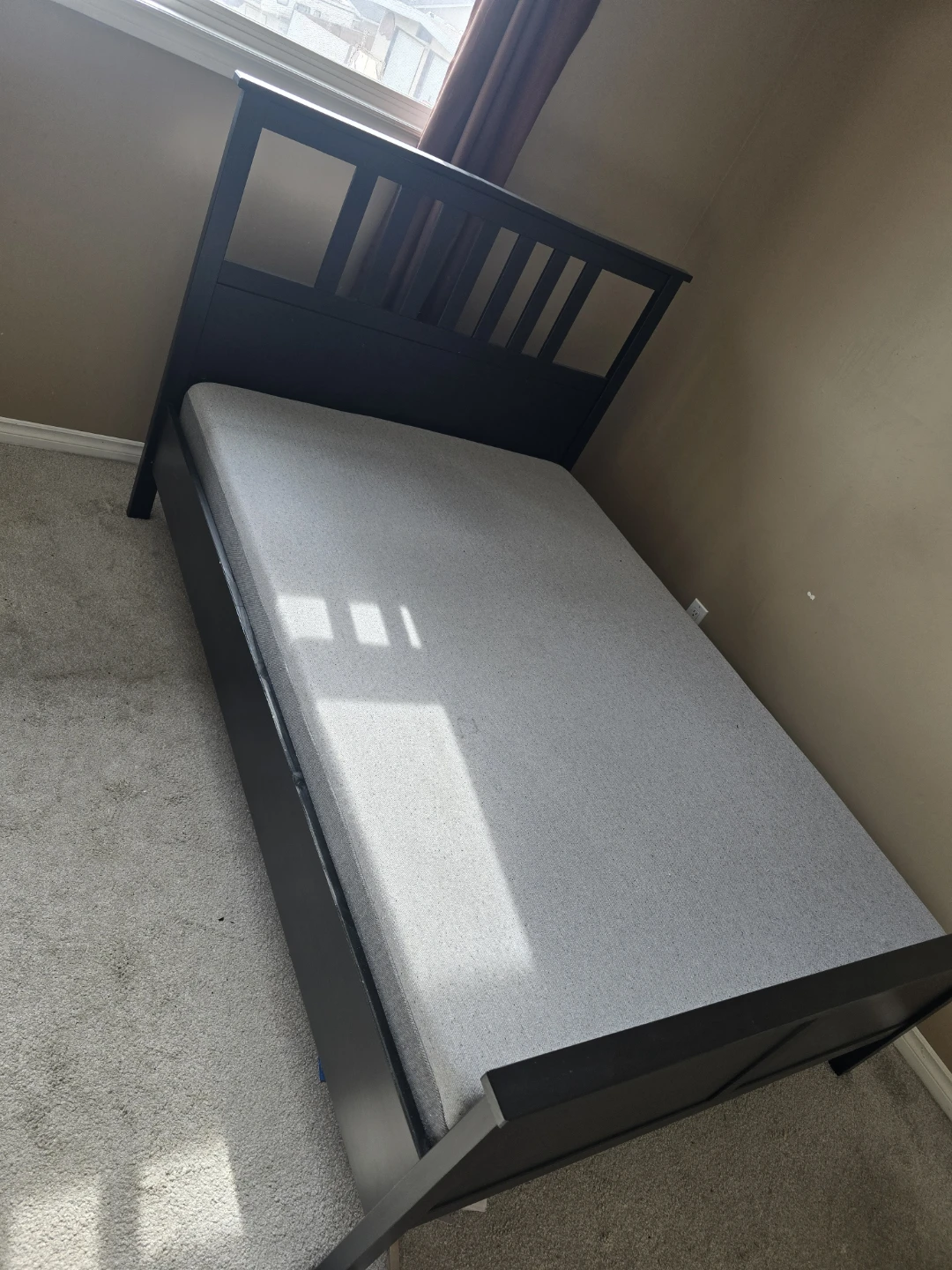Black Wood Bed Frame with Grey Mattress