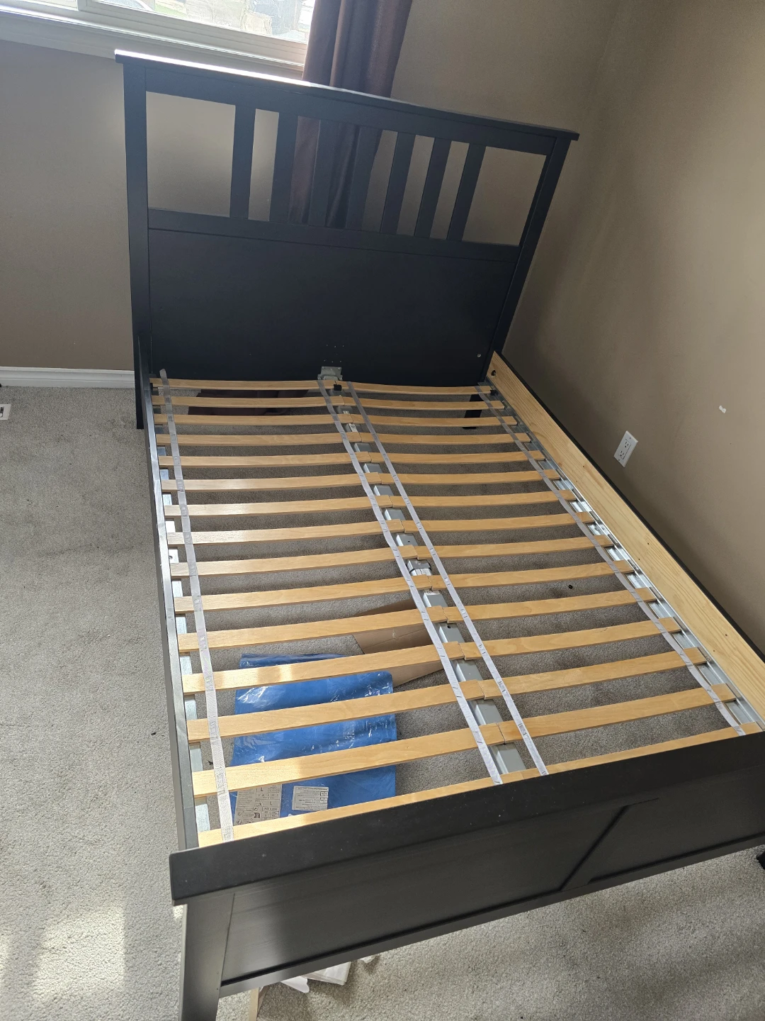 Black Wood Bed Frame with Grey Mattress - photo 2