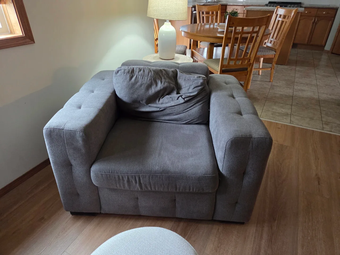 Greyblue Tufted Armchair with Pillow
