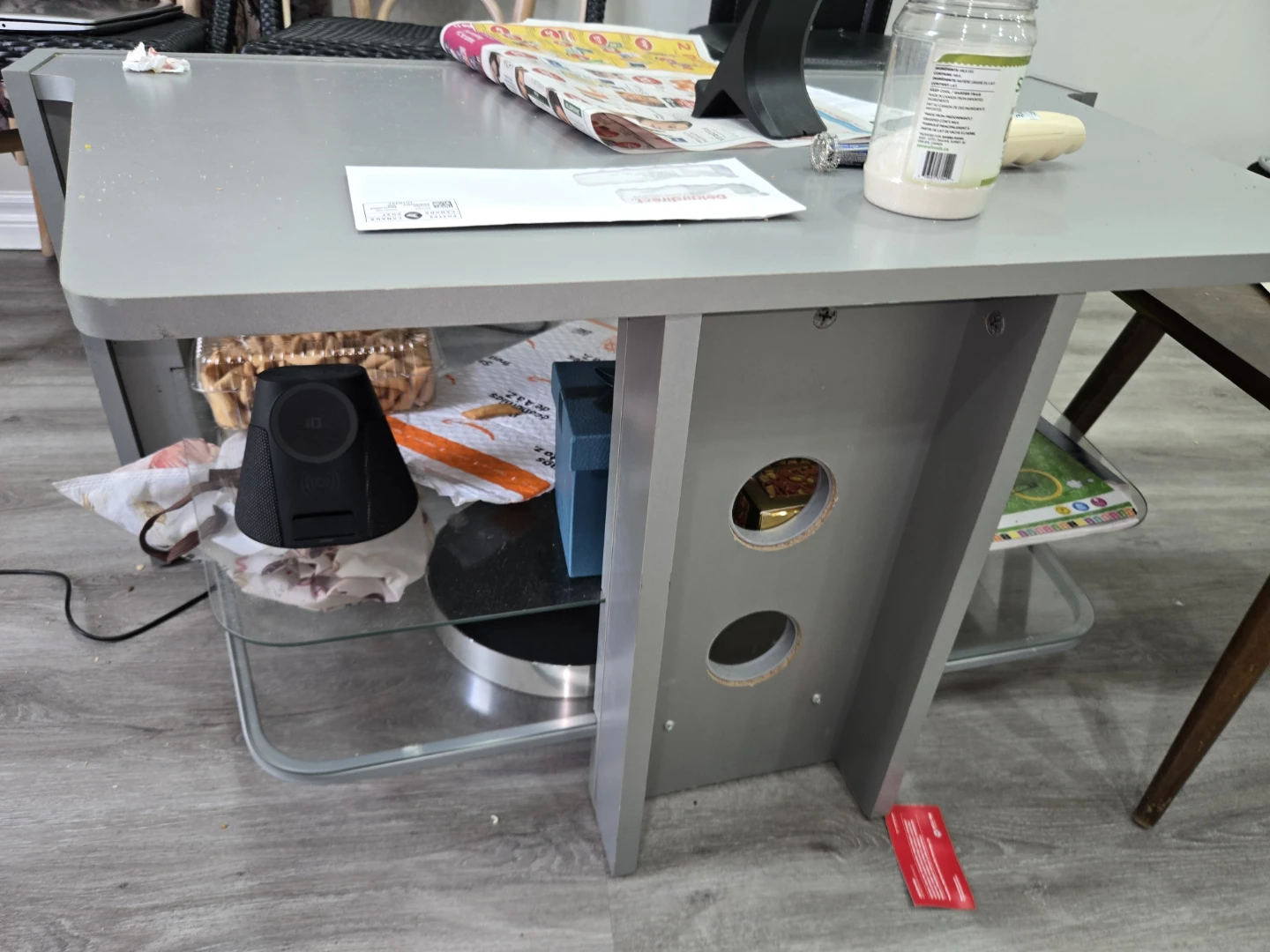 Grey coffee table with glass shelf - photo 2