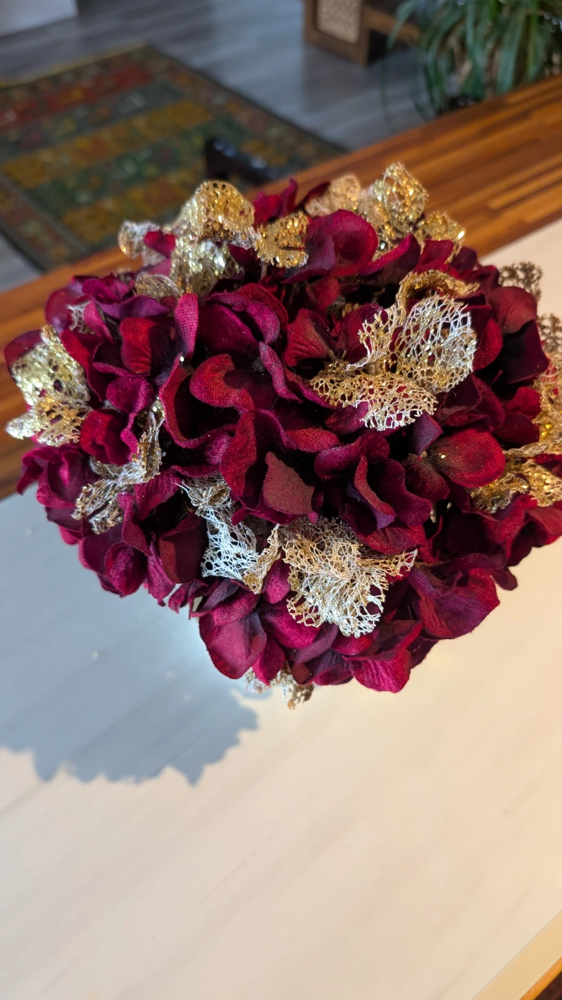 Burgundy Hydrangea Floral Arrangement with Gold Accents - photo 3