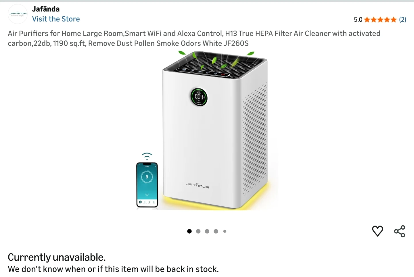 Jafanda Air Purifier JF260S Smart WiFi Alexa Google Home - photo 3