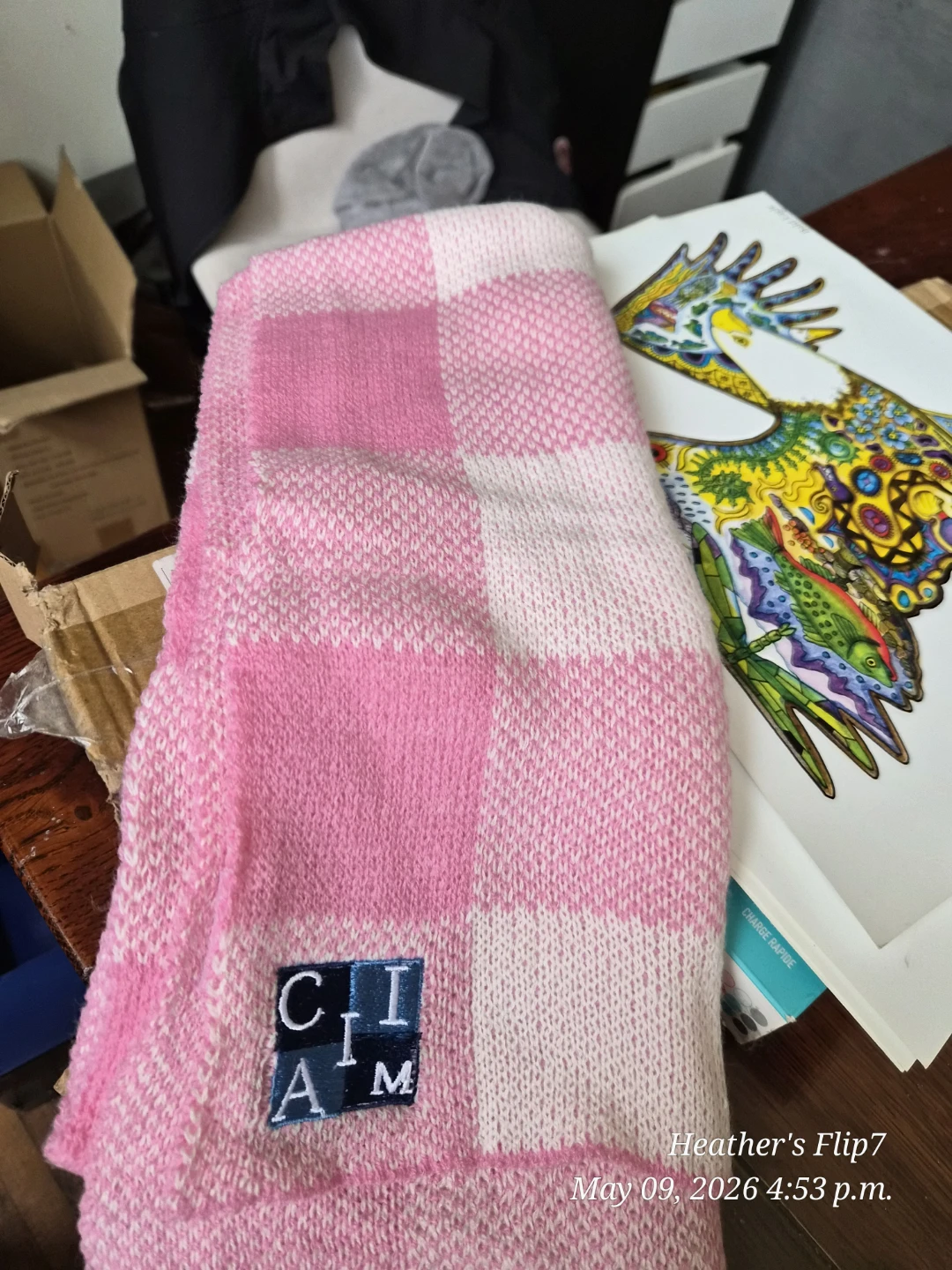 Pink and White Gingham Knit Scarf 🥕🧡 - photo 3