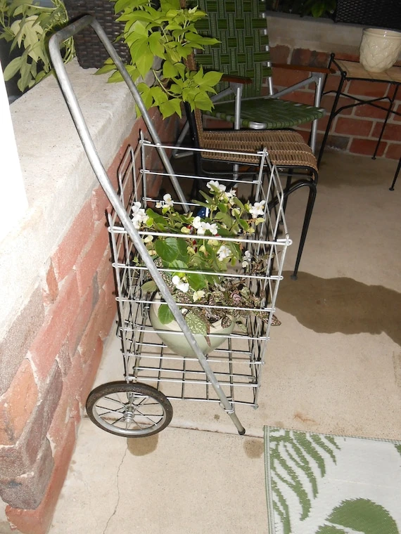 White Metal Folding Shopping Cart with Wheels - photo 2