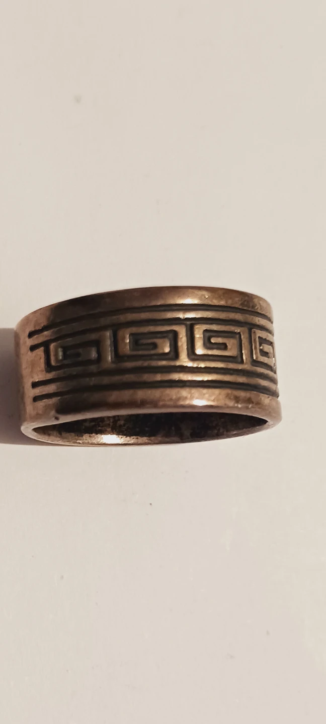 Sterling Silver 925 Mexico Signed Greek Key Design Band Ring