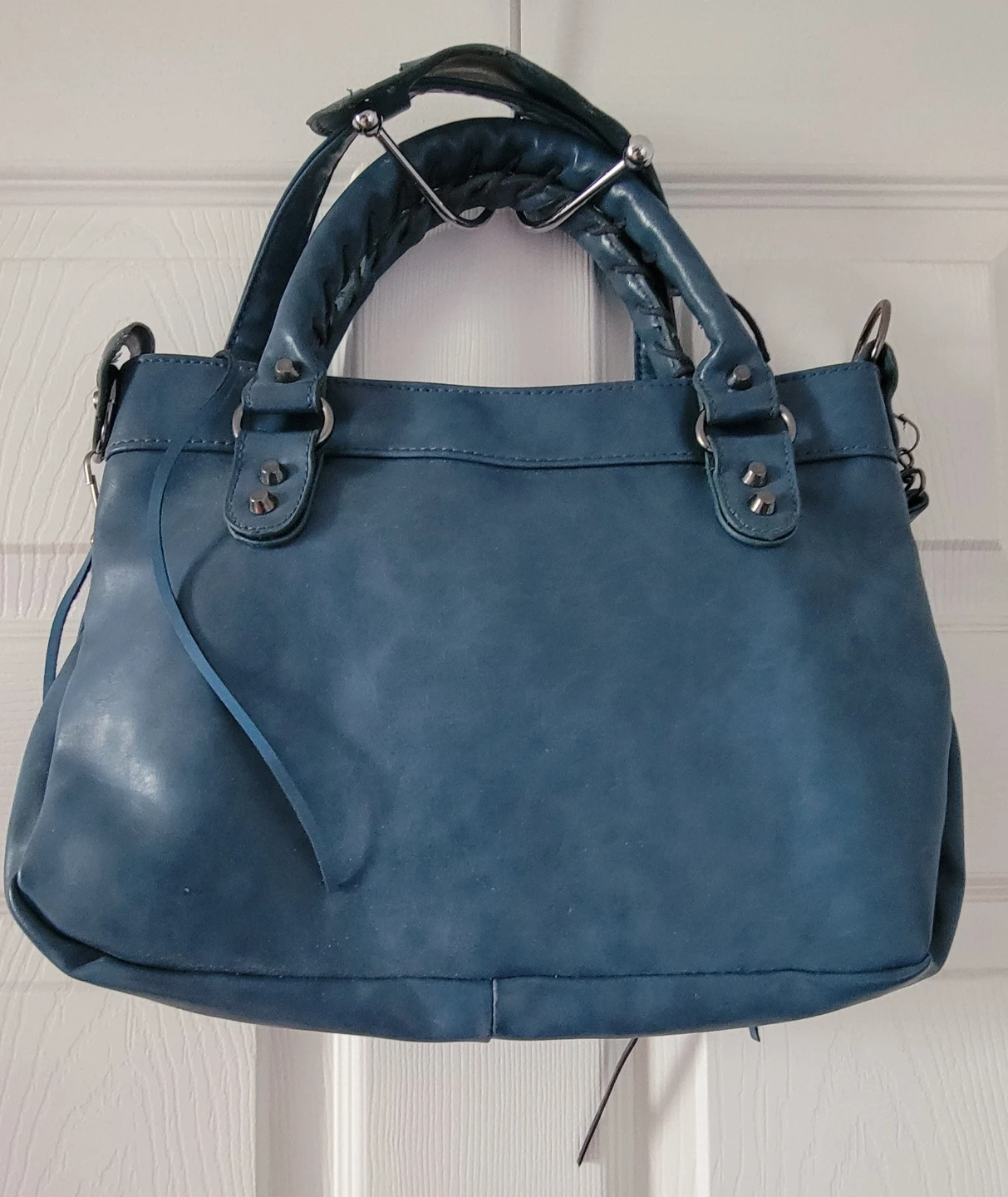 Blue Faux Leather Satchel Handbag - photo 3