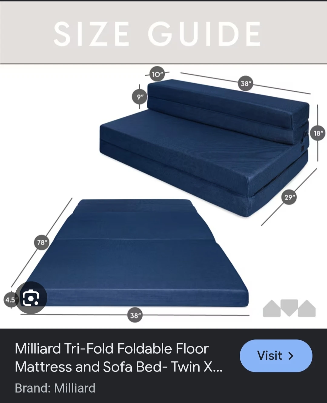Milliard Tri-Fold Foam Folding Mattress and Sofa Bed - Twin XL - photo 2