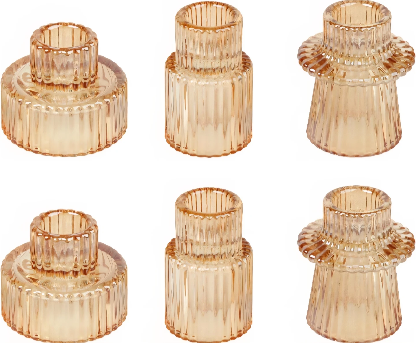 Amber Glass Candle Holders - Set of 6