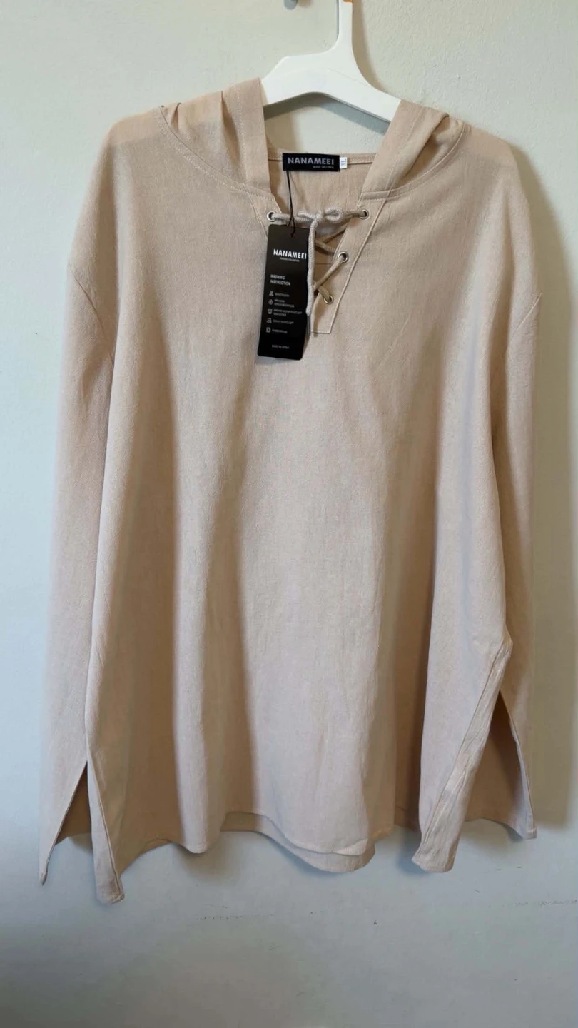 NANAMEI Cream Lace-Up Hoodie Pullover – New with Tag (XL) - photo 4