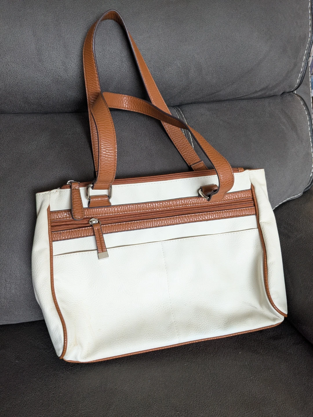 White and Brown Faux Leather Shoulder Bag - photo 5
