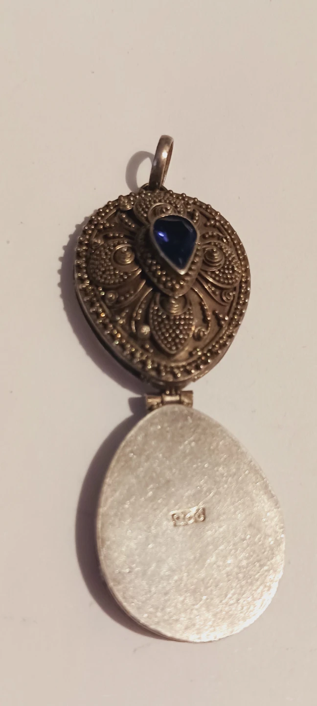 Antique Sterling Silver 925 Locket Pendant with Blue Stone - photo 3