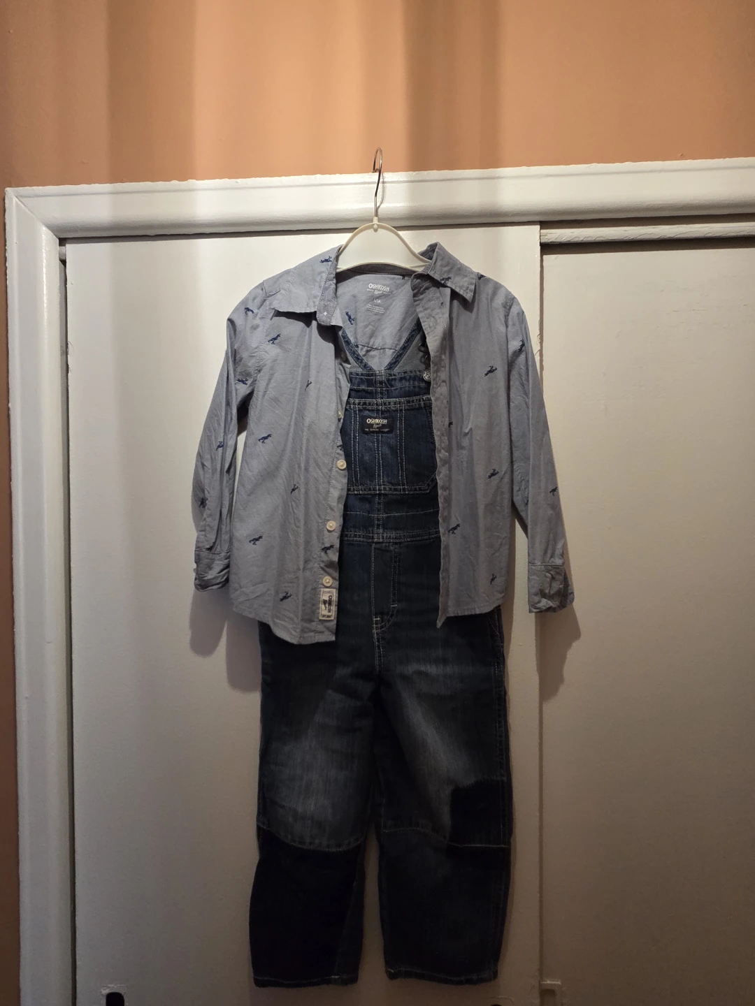 OshKosh B'gosh Blue Dinosaur Shirt and Overalls Set - Size 5T - photo 2